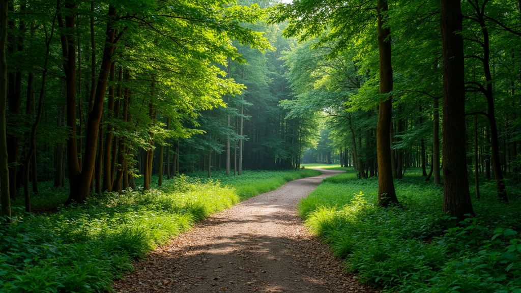 A winding path through a green forest representing a journey to self-discovery
